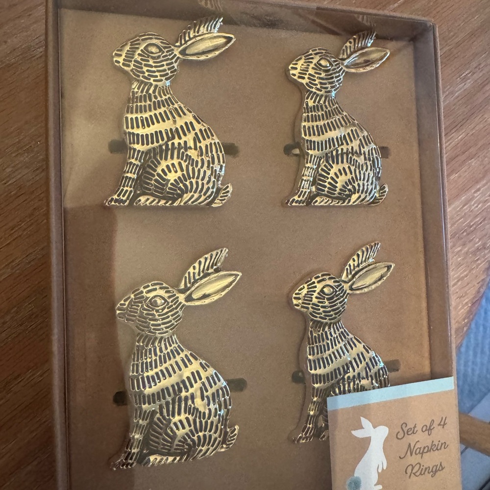Gold Rabbit Napkin Rings Set - Picture 2 of 2